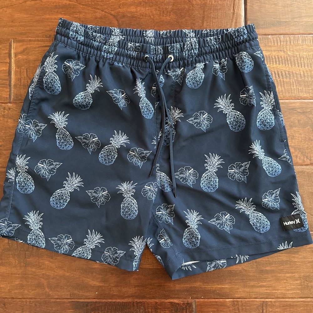 Hurley Swim Shorts Navy Pineapple 4 Way Stretch Hybrid Size Medium